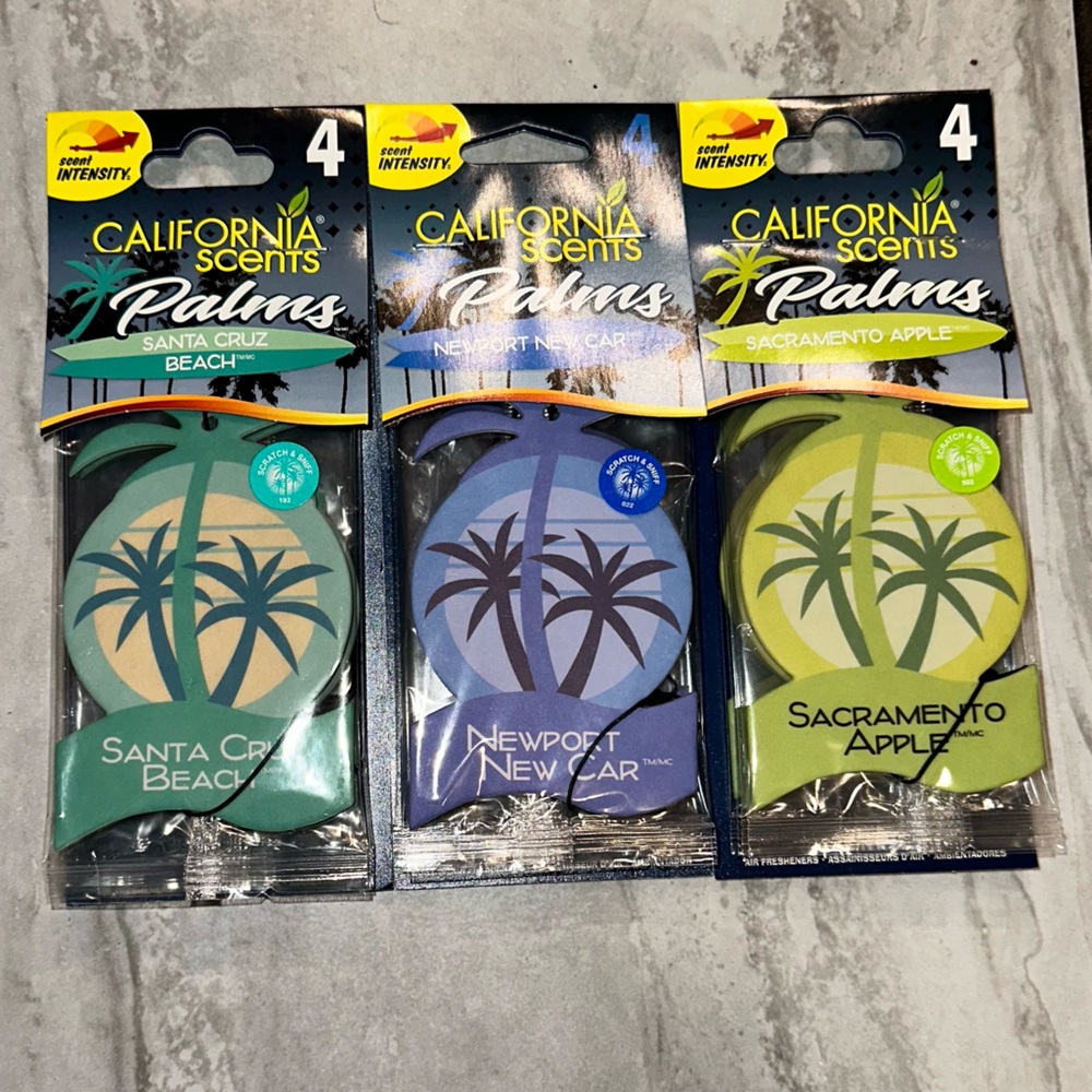 California Scents Palms Air Fresheners Santa Cruz New Car Sacramento 3 Pack Lot